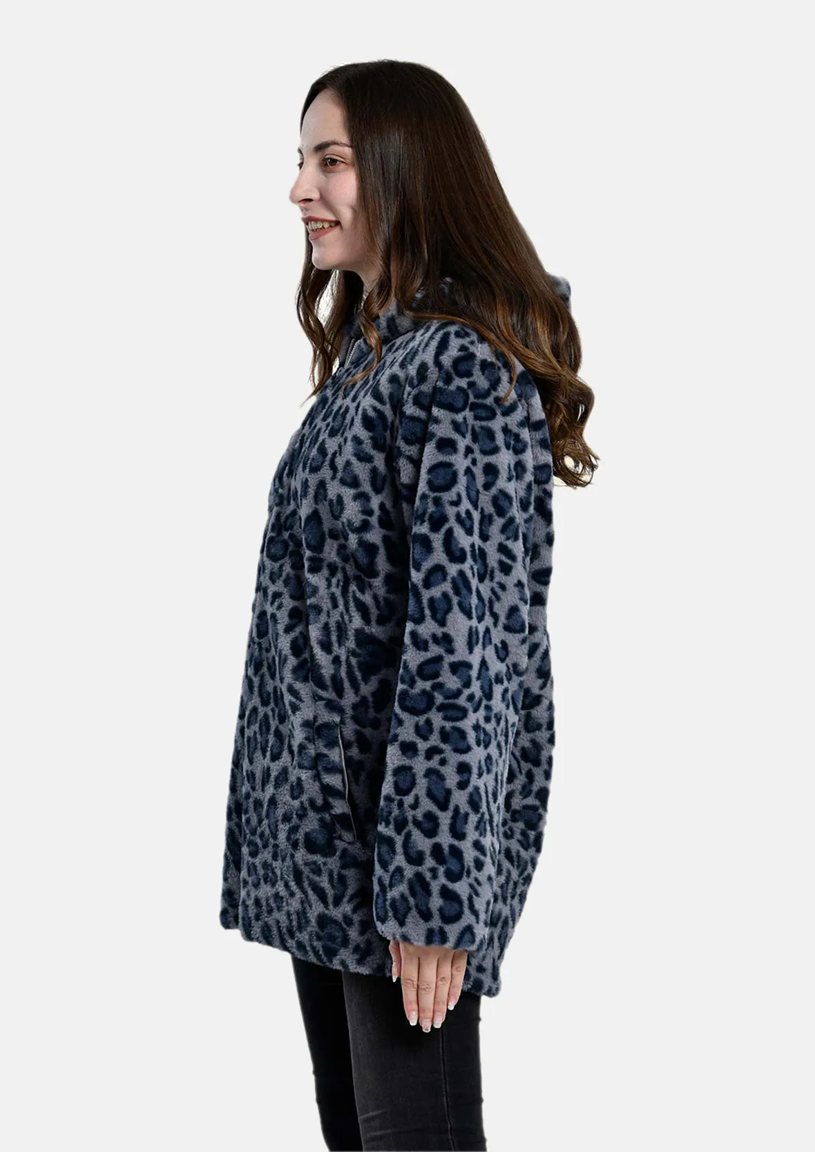 Leopard Faux Fur Coat With Hood