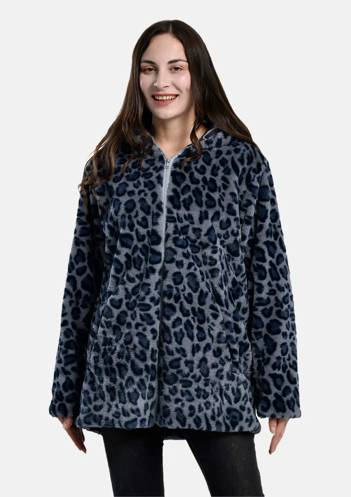 Leopard Faux Fur Coat With Hood