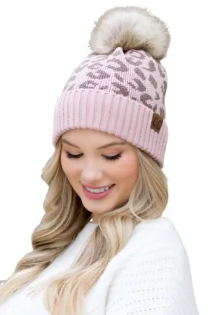 Leopard Fur Pom Beanie