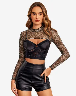 Leopard Long Sleeve See Through Shirt