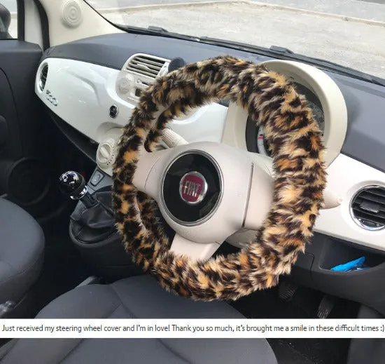 Leopard Print fuzzy faux fur car steering wheel cover cheetah animal print