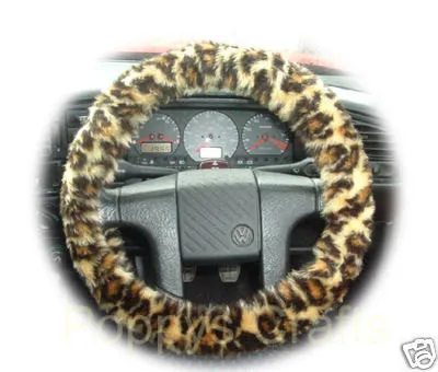 Leopard Print fuzzy faux fur car steering wheel cover cheetah animal print