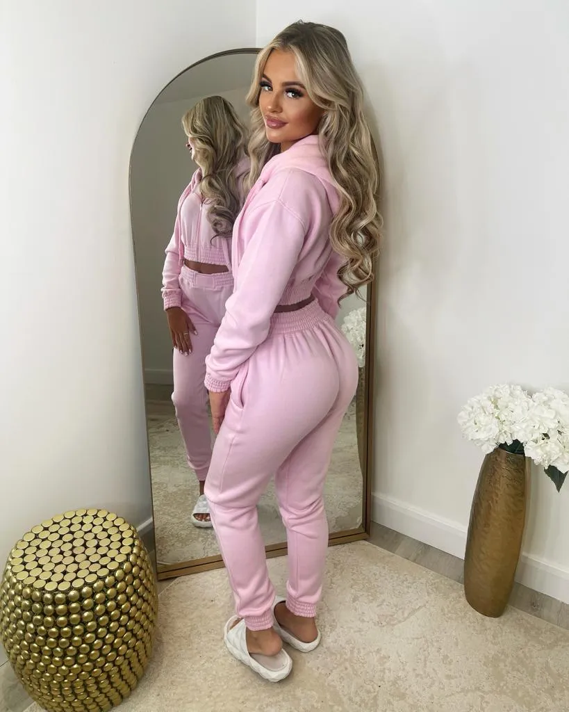 Letita Zip Front Hooded Tracksuit - Baby Pink