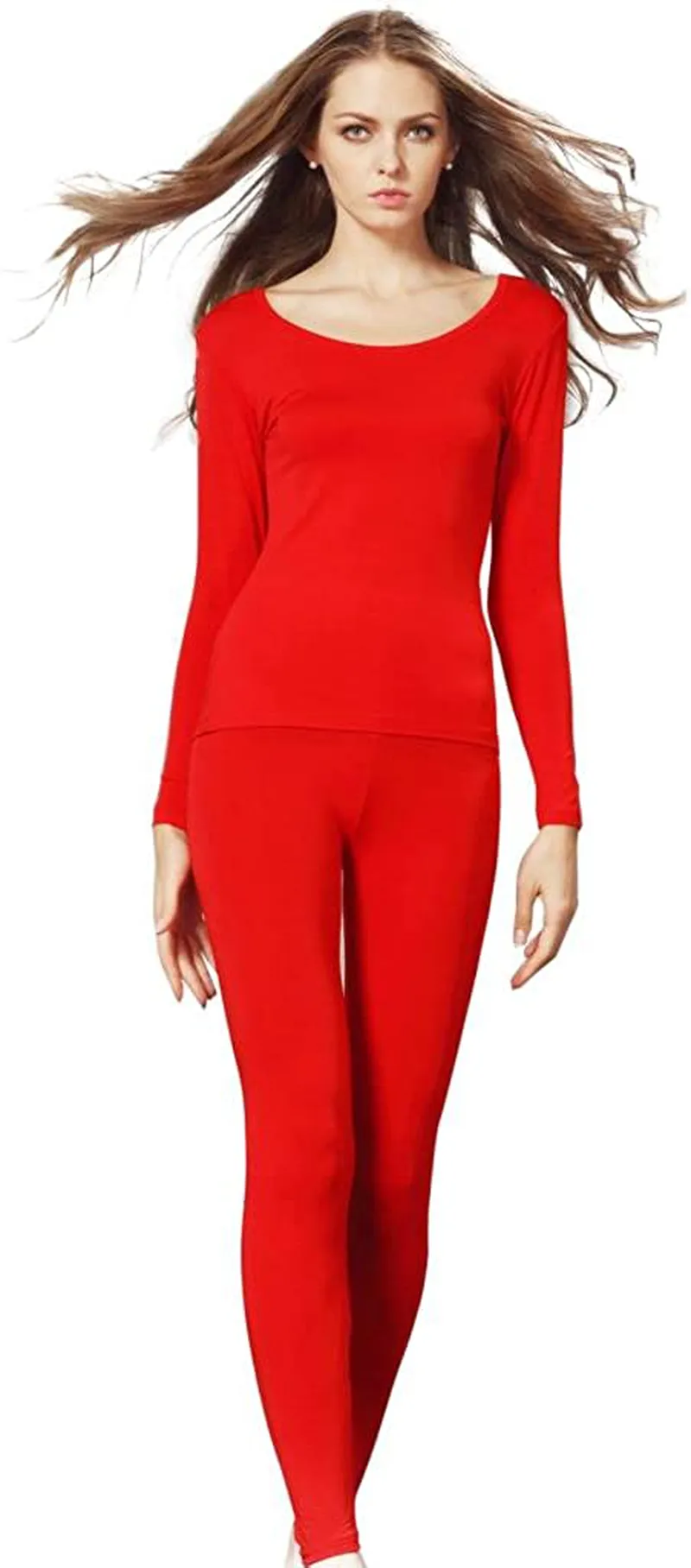 Liang Rou Women's Scoop Neck Long Johns Ultra Thin Modal Thermal Underwear Top & Bottom Set