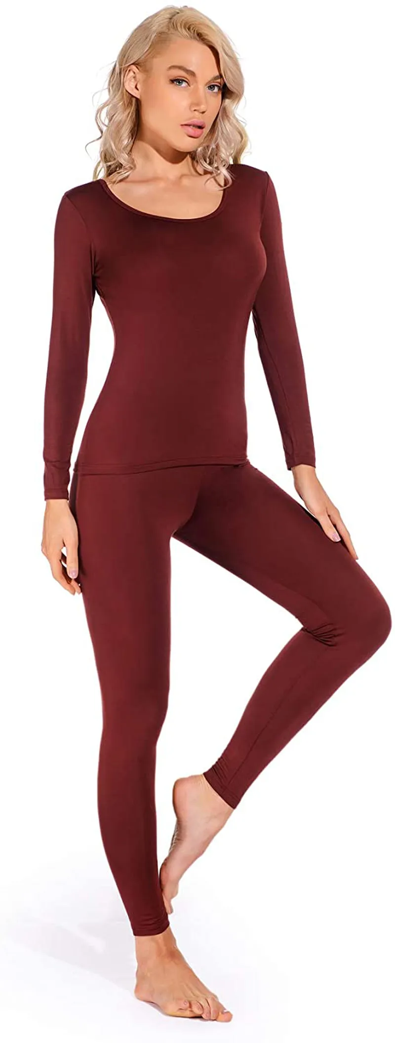 Liang Rou Women's Scoop Neck Long Johns Ultra Thin Modal Thermal Underwear Top & Bottom Set