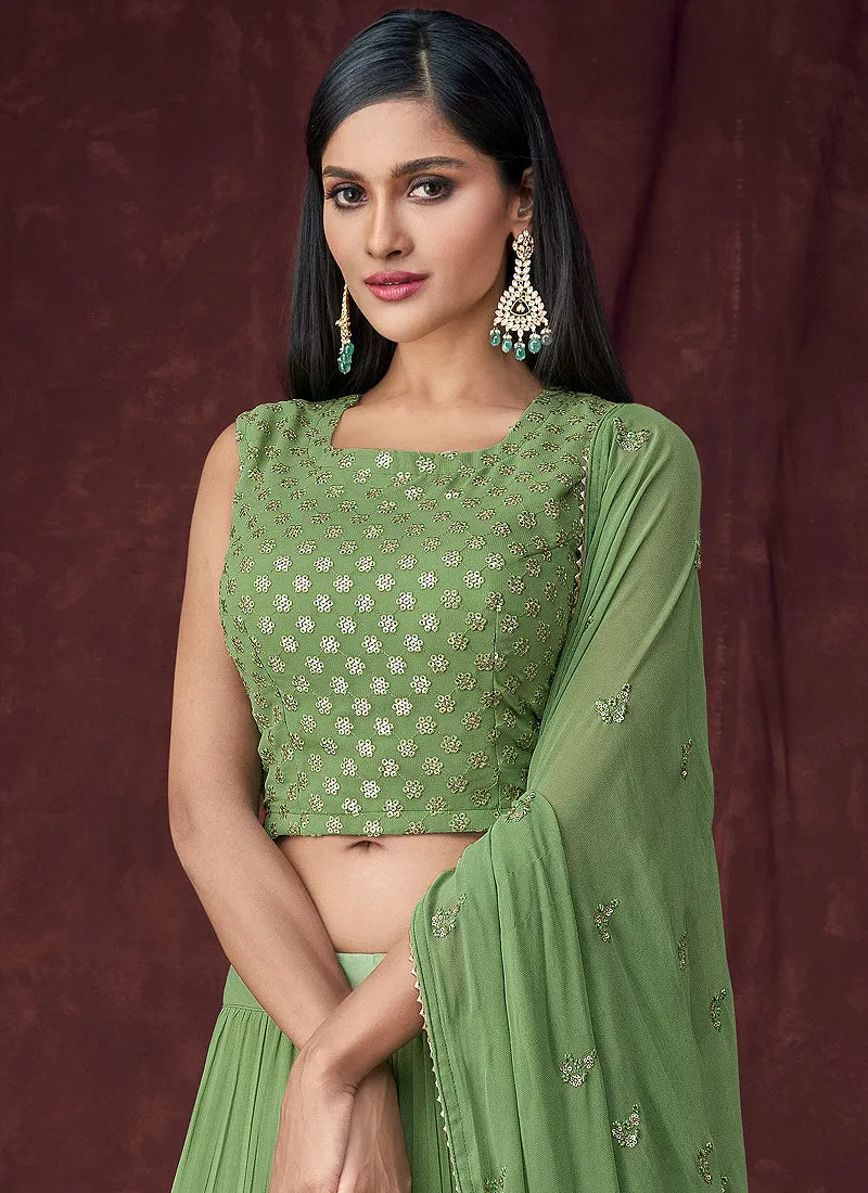 Light Green Embroidered Jacket Style Lehenga Suit