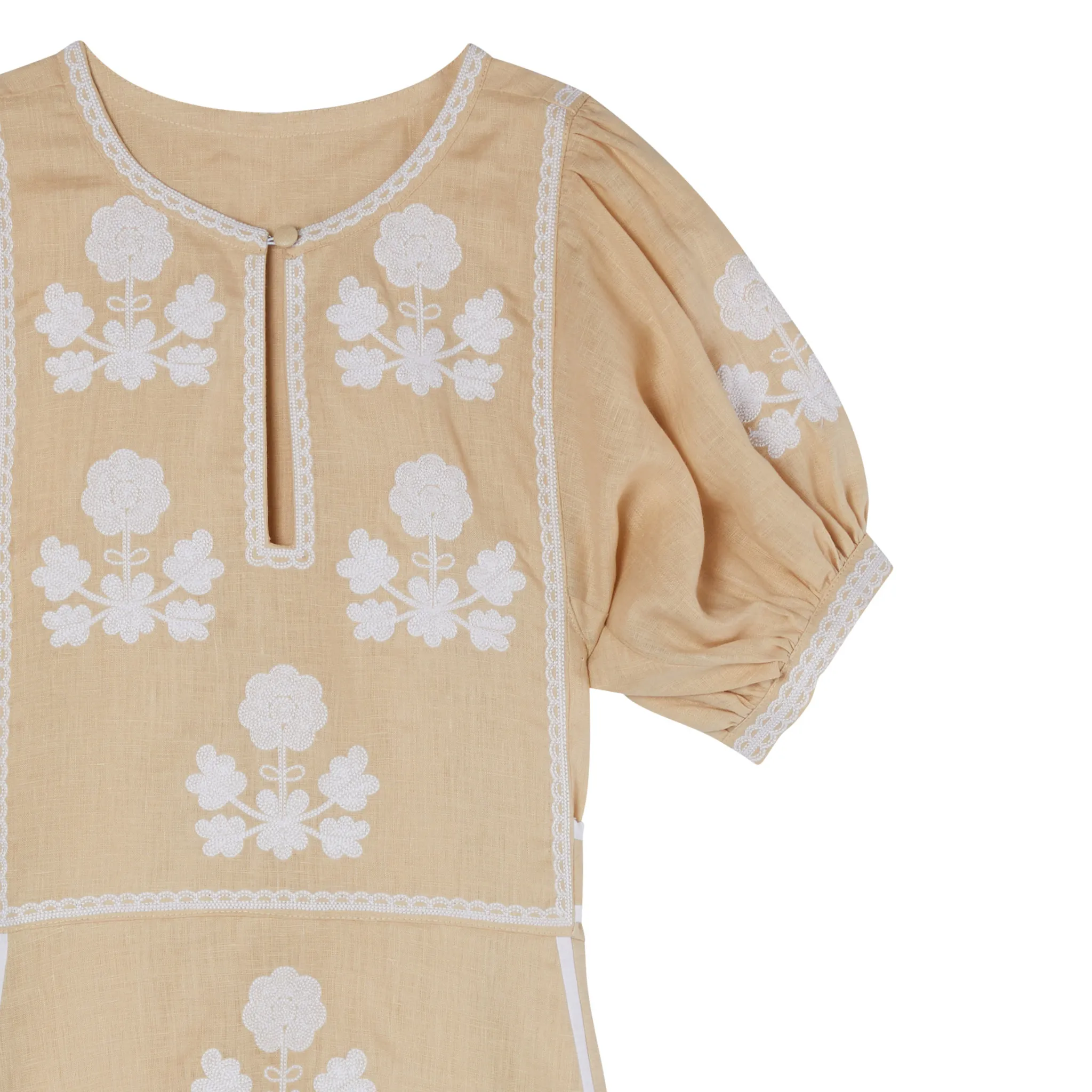 Lillie Ukrainian Embroidered Dress - Wheat, White