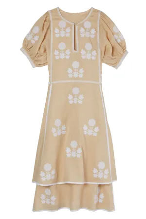 Lillie Ukrainian Embroidered Dress - Wheat, White