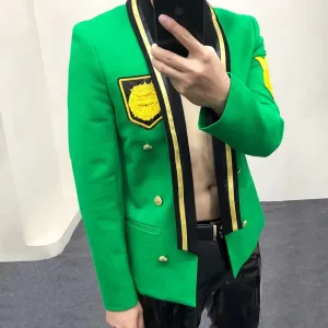 Lion Green Gold Button Blazer