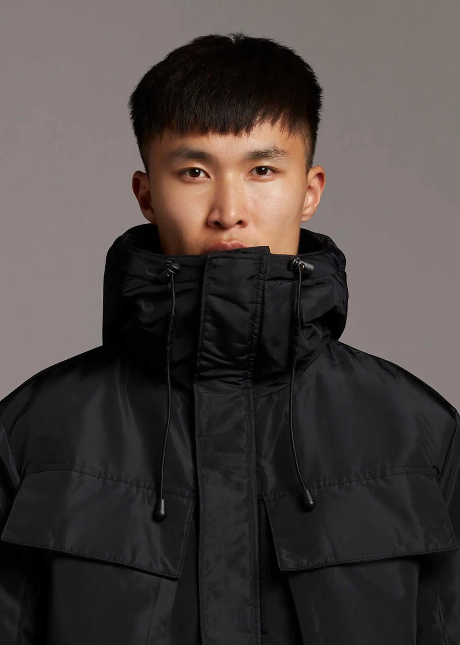 Longline dual pocket parka - jet black