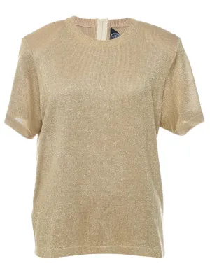 Lurex Thread Pattern Gold Short-Sleeve Jumper - XL