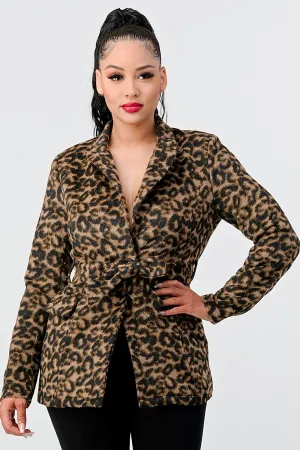 LUX LEOPARD BLAZER WIAST TIE BLAZER JACKET