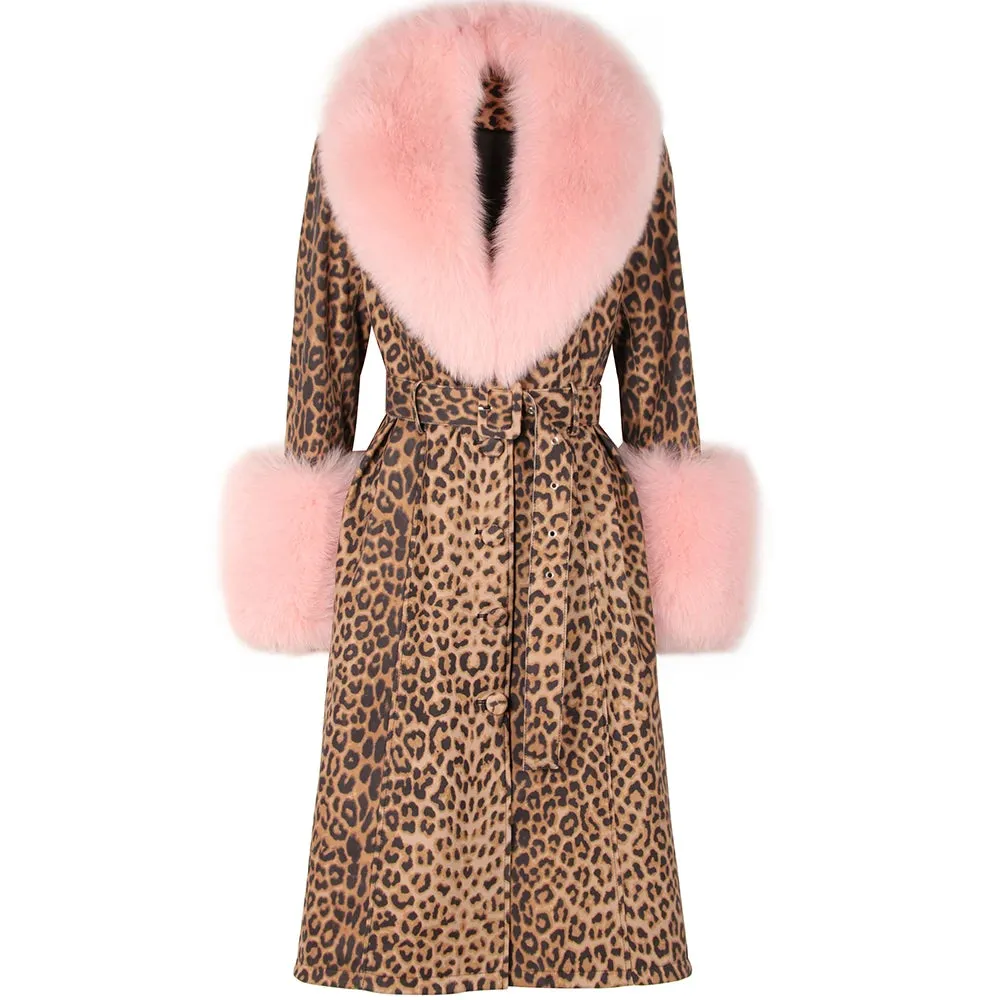 Luxury Detachable Fox Fur & Leather Belted Long Coat