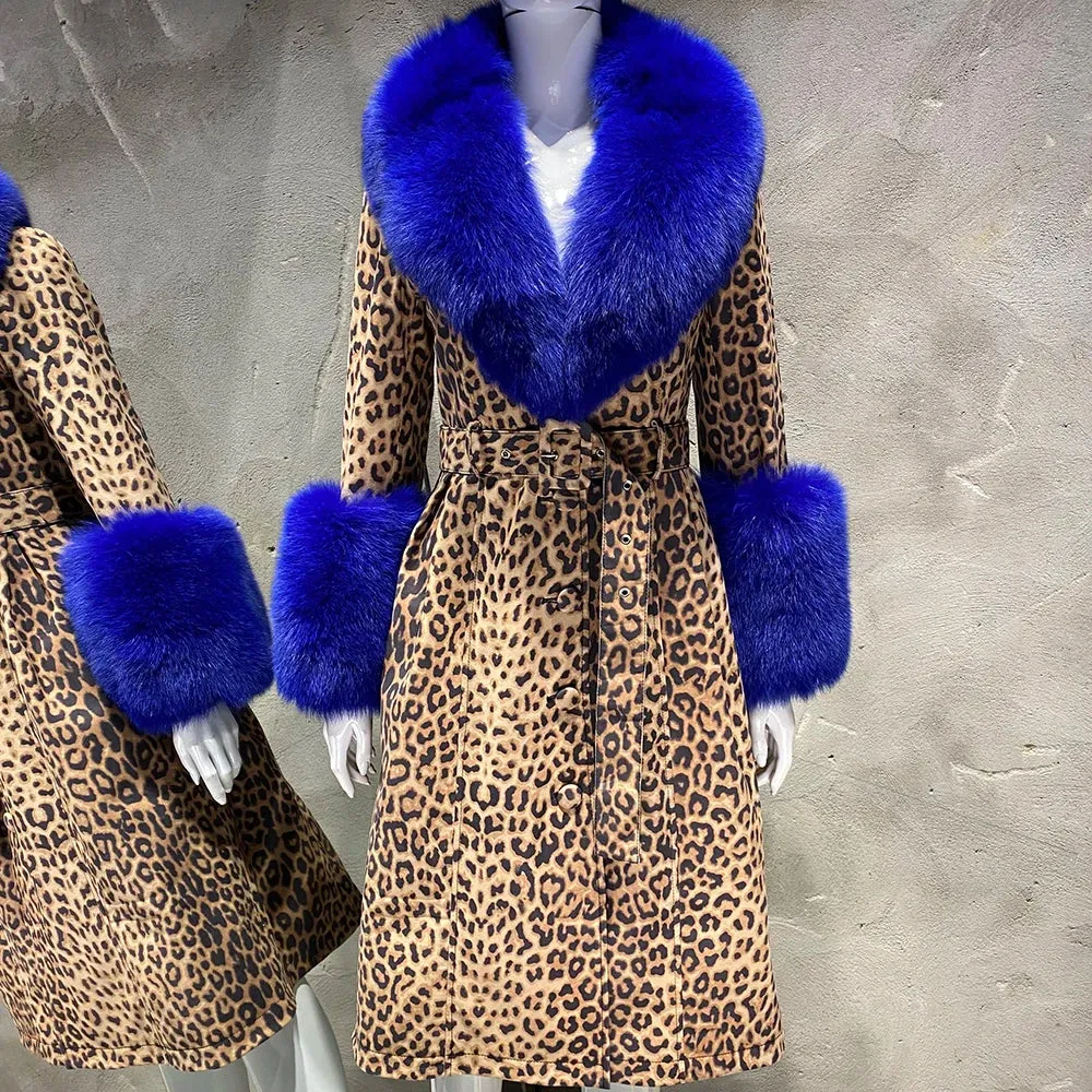 Luxury Detachable Fox Fur & Leather Belted Long Coat