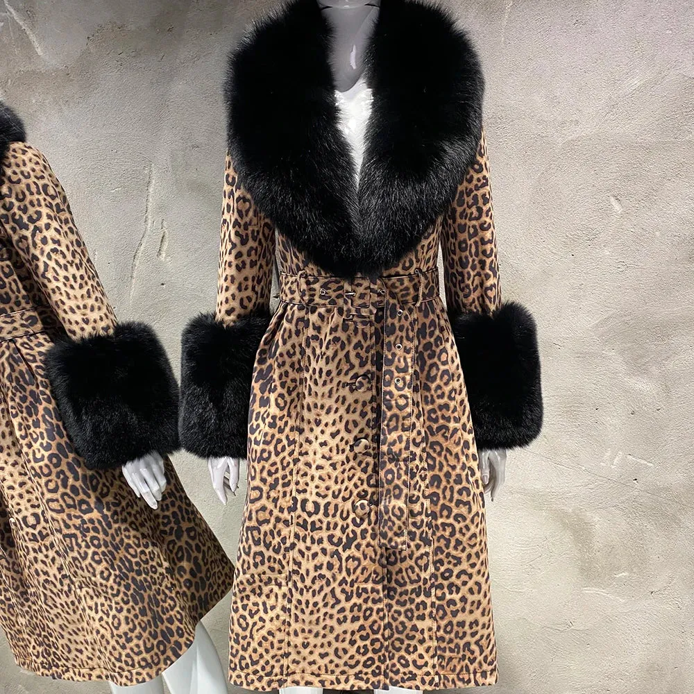 Luxury Detachable Fox Fur & Leather Belted Long Coat