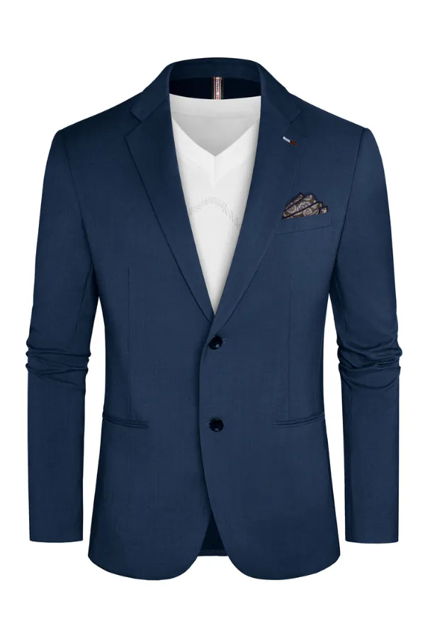 Men Double Back Slit Blazer Coat Two-Button Notch Lapel Suit Coat with Square