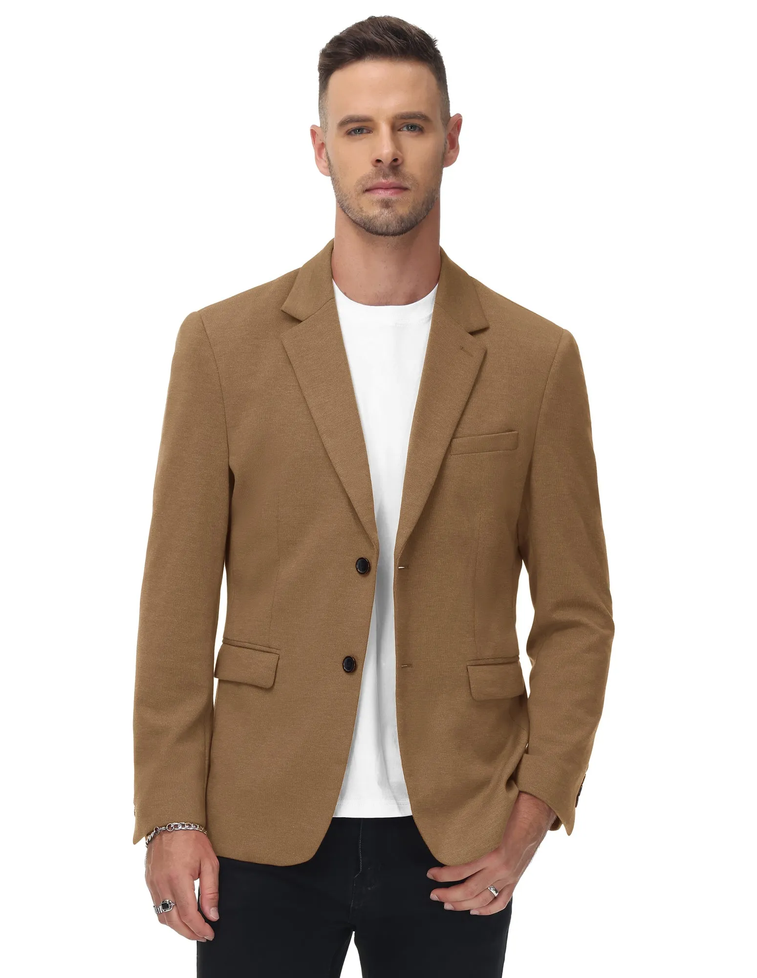 Men Two Buttons Blazer Coat with Pockets Casual Notch Lapel Coat