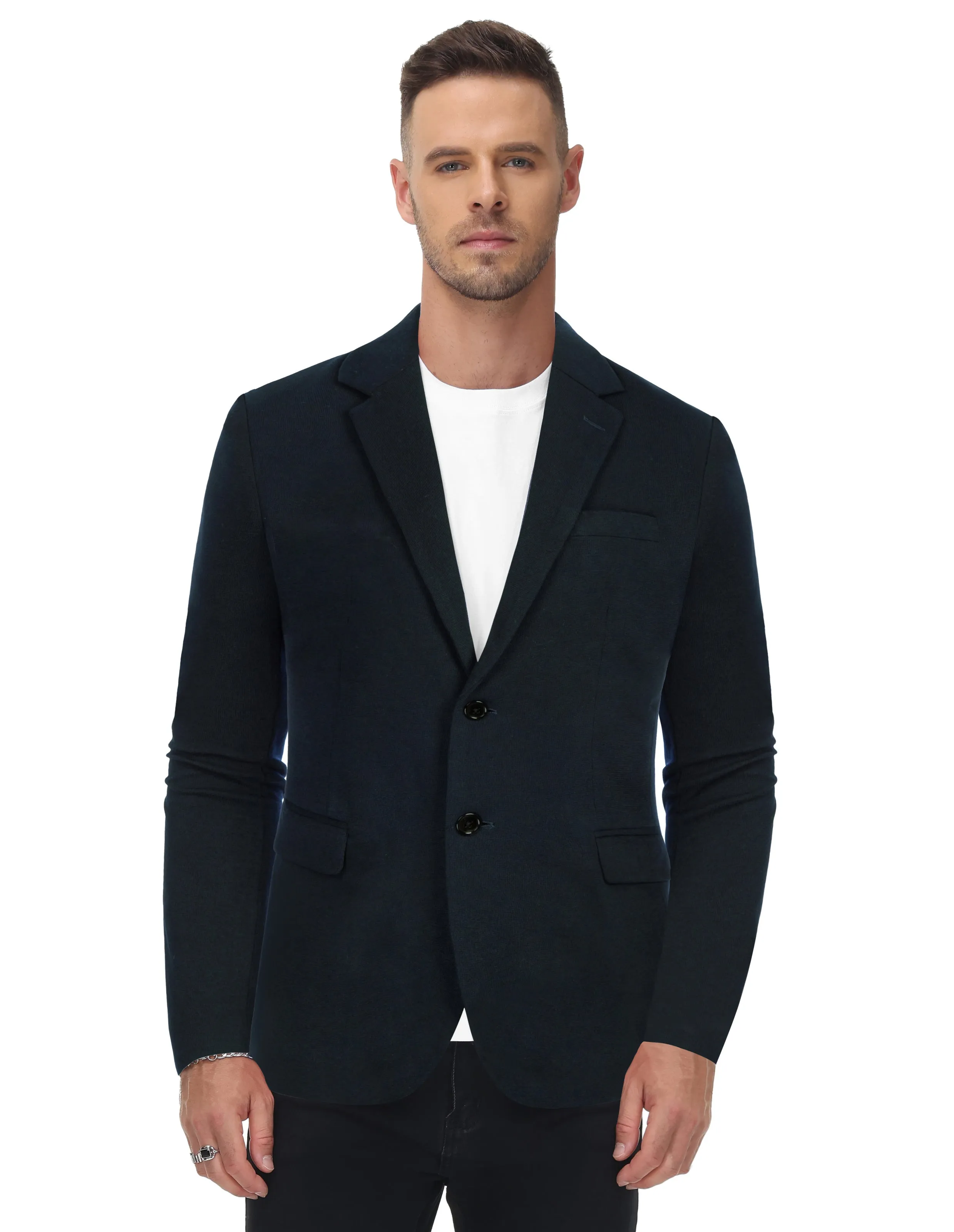 Men Two Buttons Blazer Coat with Pockets Casual Notch Lapel Coat