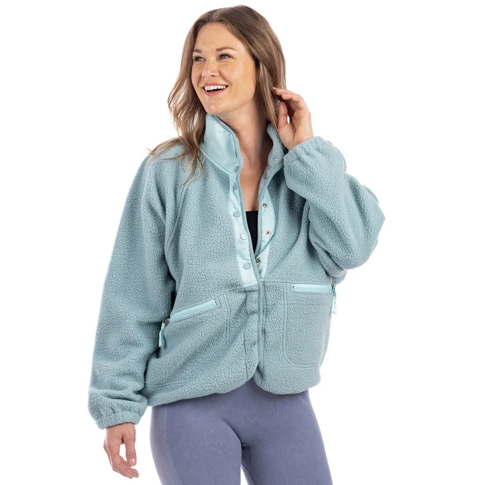 Mint Buttoned Wholesale Slouchy Fleece Jacket