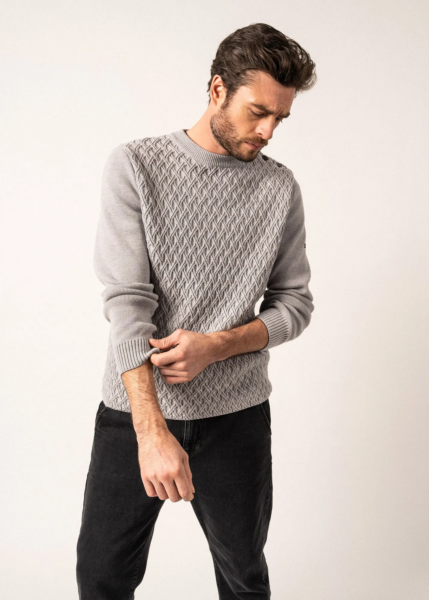 Moirans Wool Sailor Jumper - with structured knit details (PERLE CHINE)