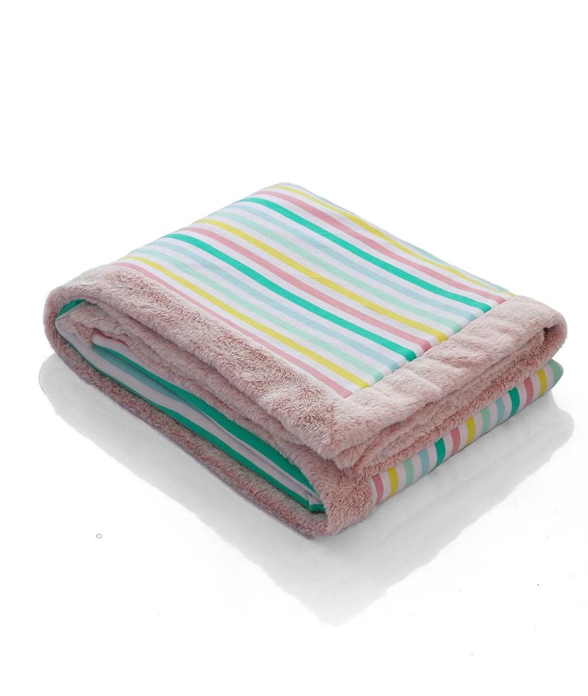 Multi Vibe with Multicolor Stripes Single Bed Cotton Knitted Blanket with Fur Back