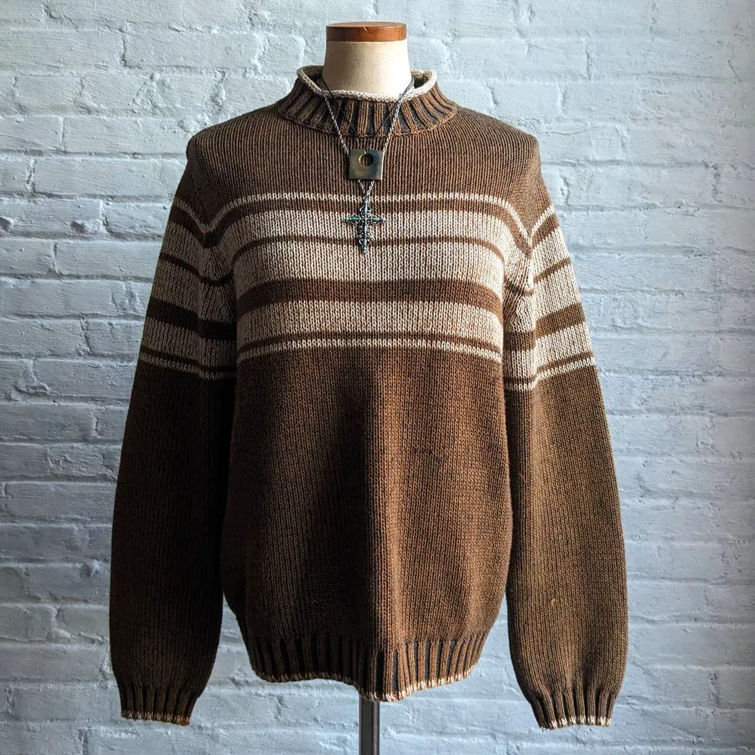 Pendleton Striped Grunge Grandpa Sweater Chunky Knit Minimalist Earthtone Top