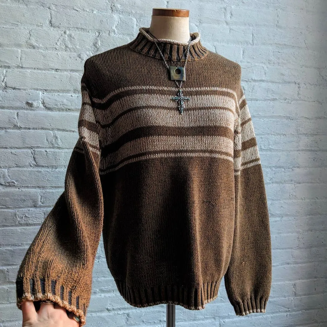 Pendleton Striped Grunge Grandpa Sweater Chunky Knit Minimalist Earthtone Top