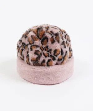 Pink Leopard Print Faux Fur Hat