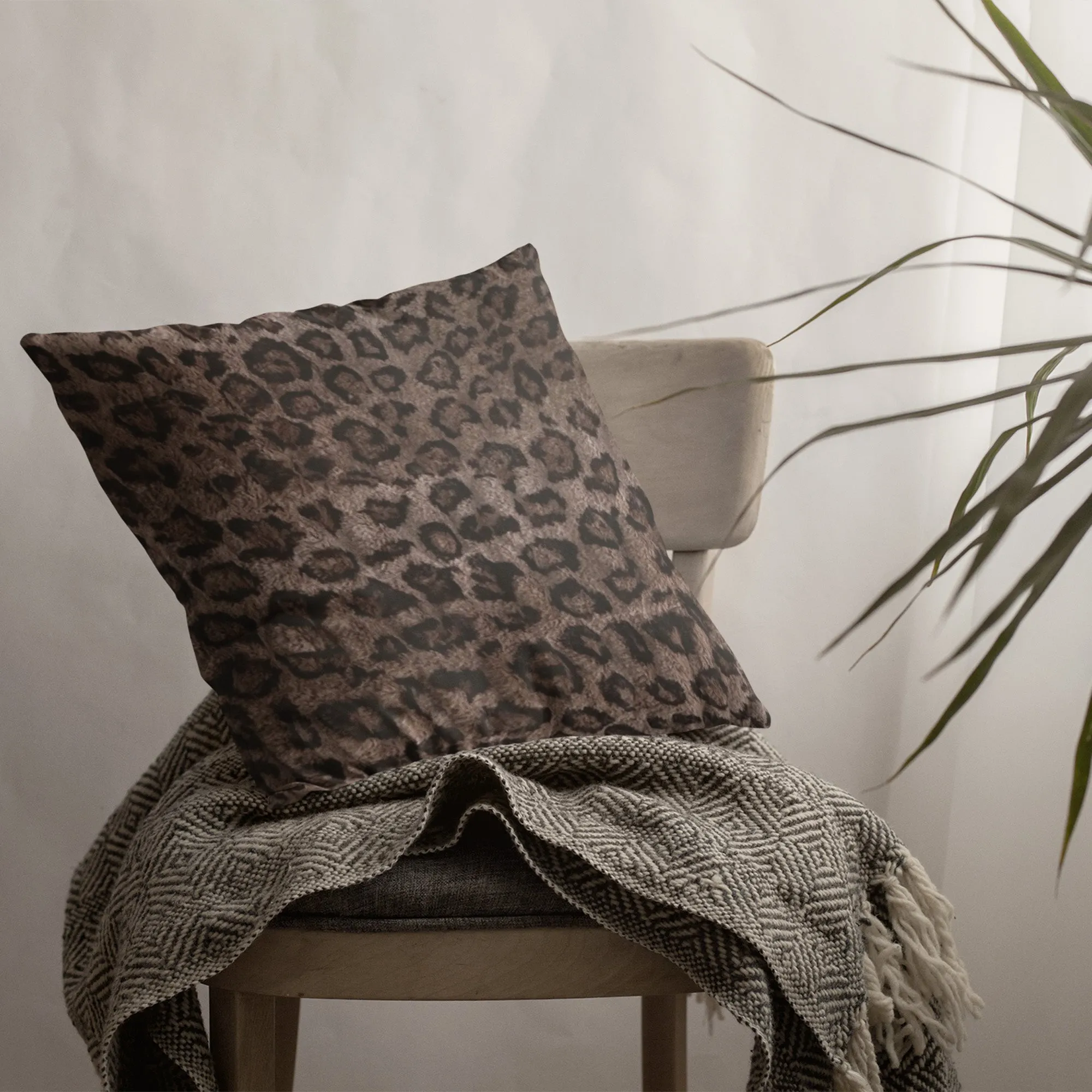 Plutus Brown Leopard Animal Faux Fur Luxury Throw Pillow