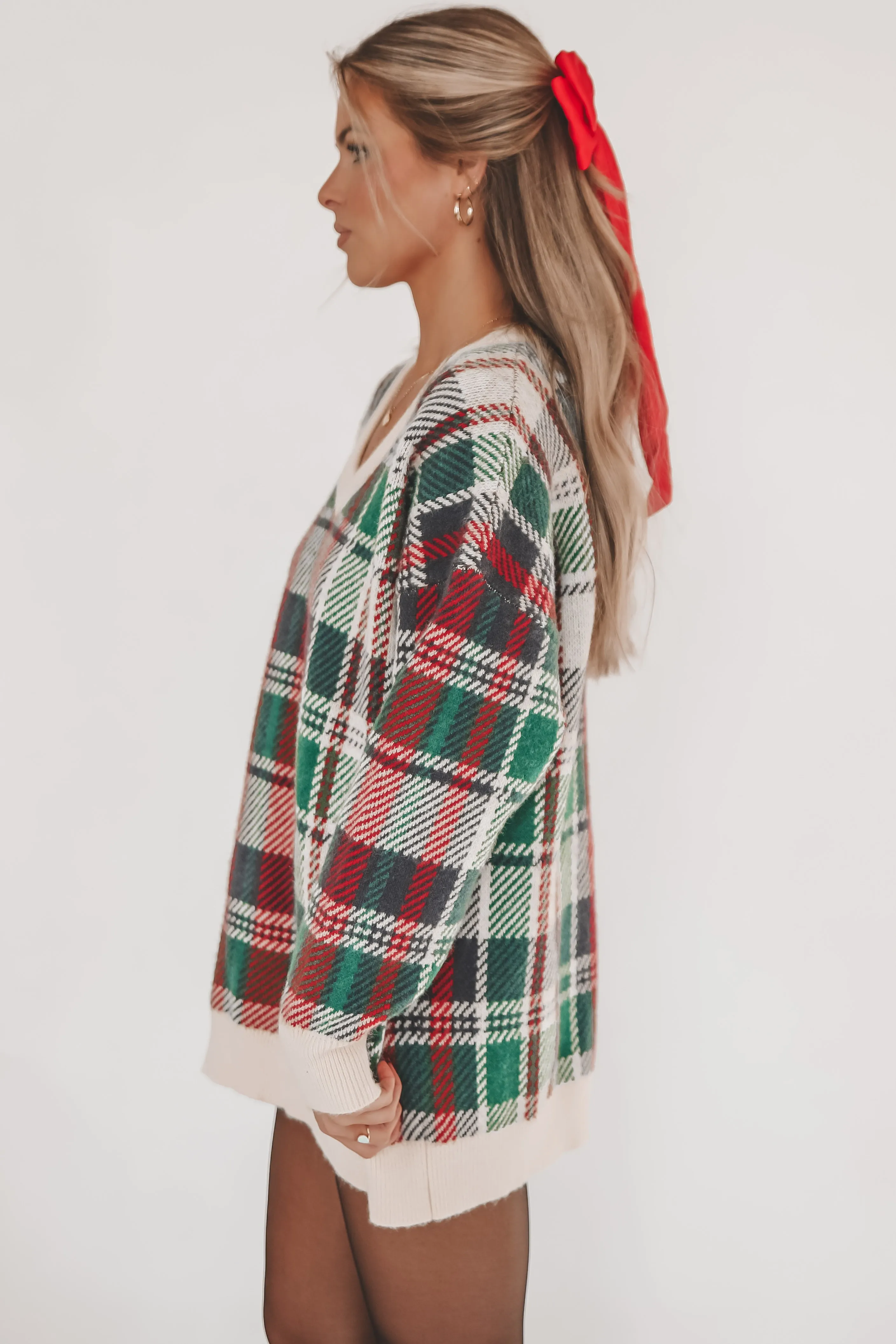 PRE-ORDER SHIPS 12/1 Feeling Festive And Fine Red And Green Holiday Plaid Sweater Dress