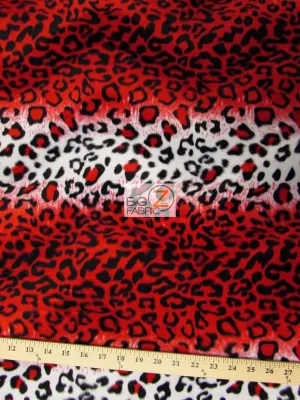 Red/White Velboa Leopard Animal Short Pile Fabric / Sold By The Yard