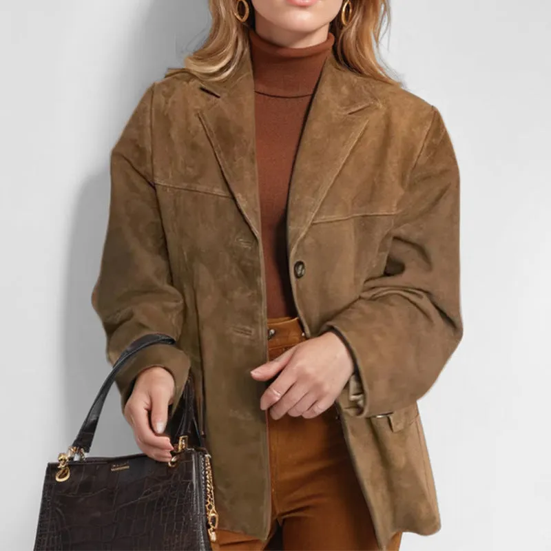 Retro Brown Loose Pockets Blazer