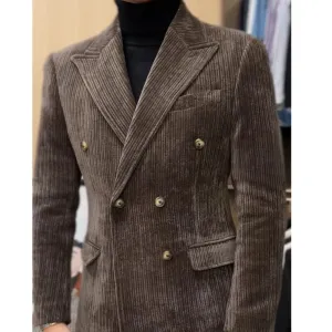 Retro Corduroy Double-Breasted Blazer