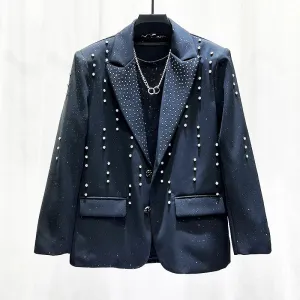 Rhinestones Beaded Black Blazer