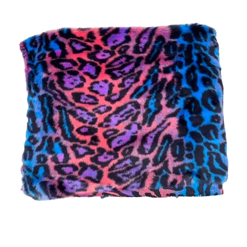 Royal Blue | Pink Multicolor Rainbow Leopard Print Faux Fur Fabric