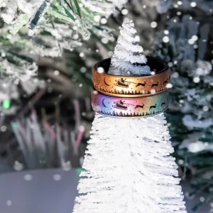 Santa's Reindeer Sleigh Silicone Ring - Engraved Dual Layer