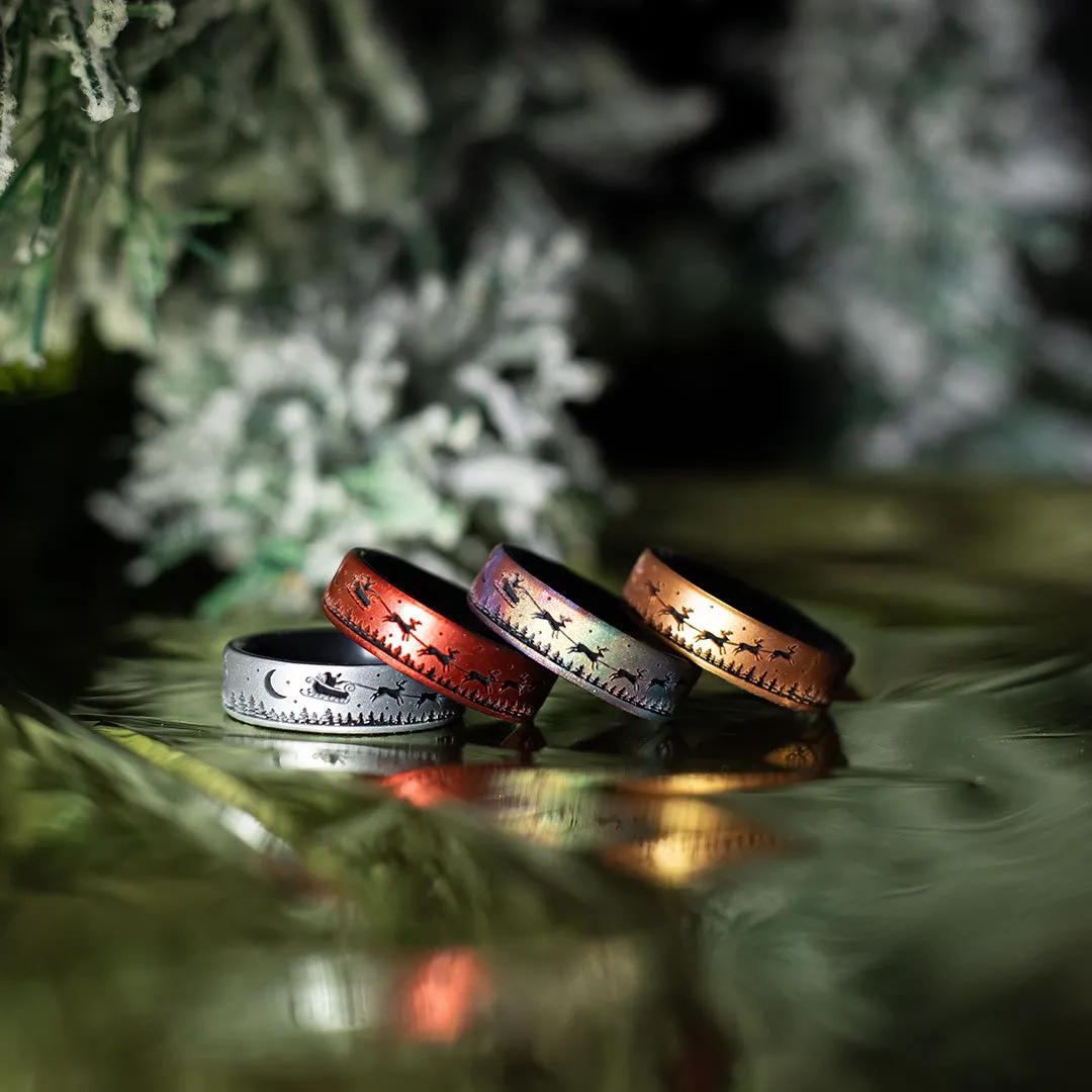 Santa's Reindeer Sleigh Silicone Ring - Engraved Dual Layer