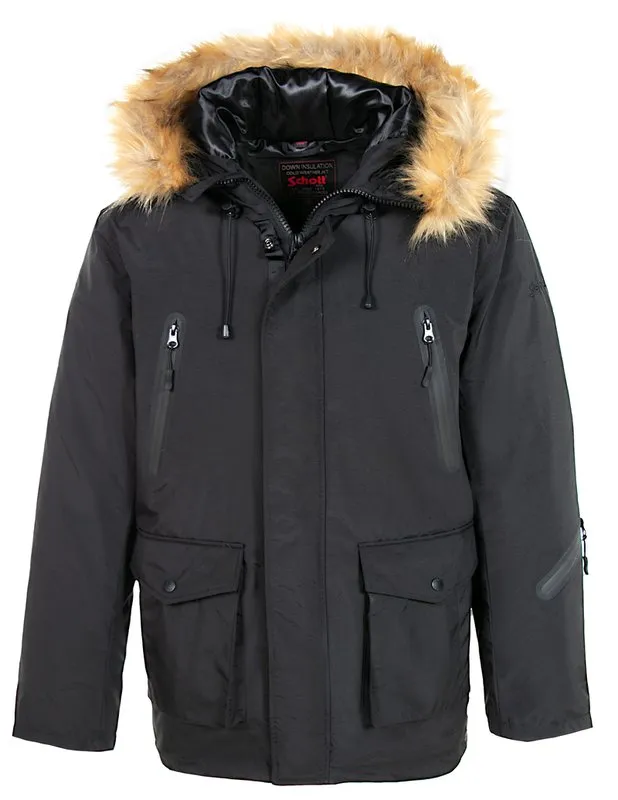 Schott N.Y.C CIVILIANS DOWN FILLED NYLON FLIGHT PARKA WITH DETACHABLE FURR Men’s - BLACK