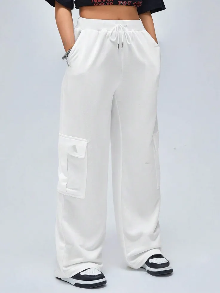 SGW - Pure White High-Waisted Cargo Sweatpants