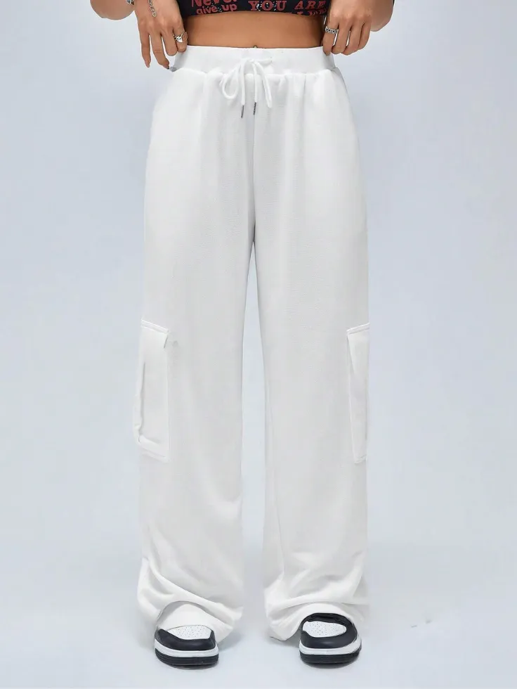 SGW - Pure White High-Waisted Cargo Sweatpants