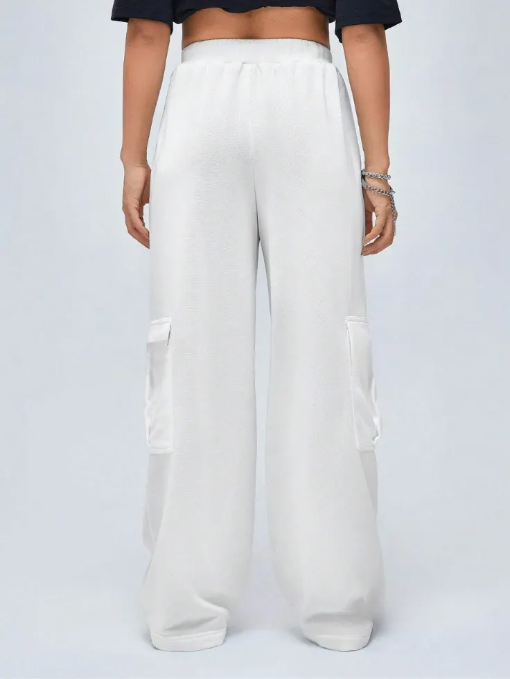 SGW - Pure White High-Waisted Cargo Sweatpants