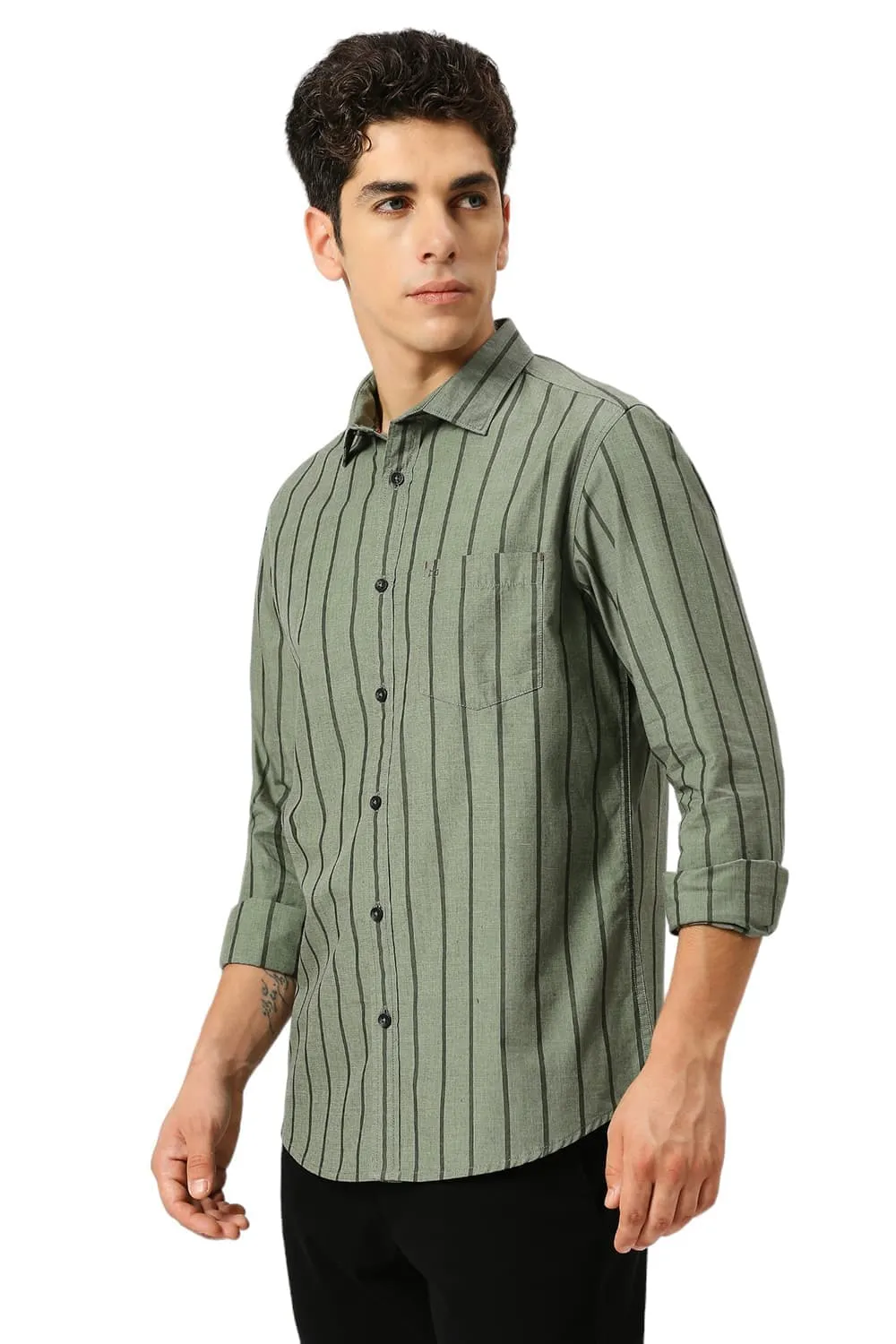 Slim Fit Cotton Fil-a-Fil Stripe Shirt