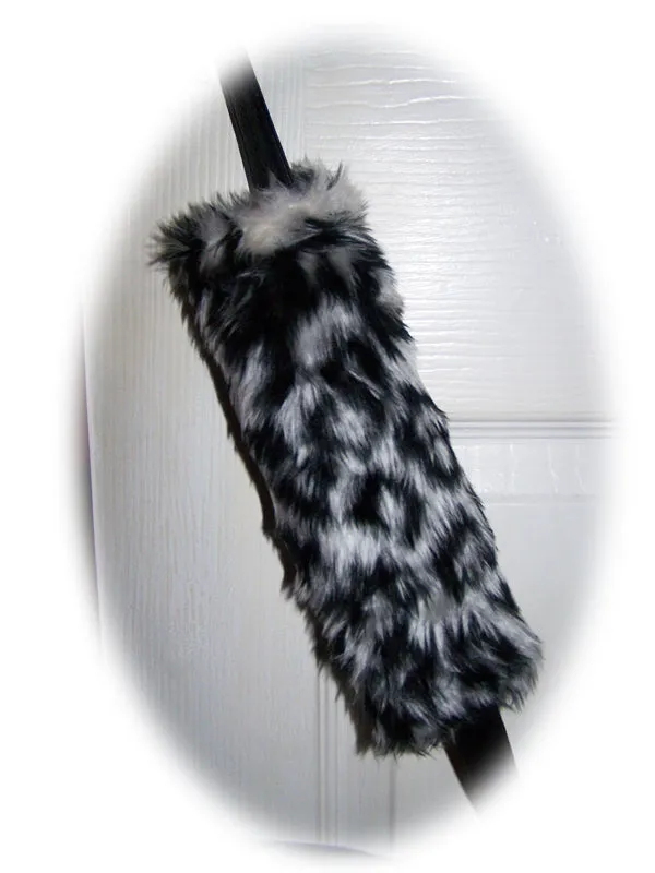 Snow Leopard print faux fur car seatbelt pads 1 pair