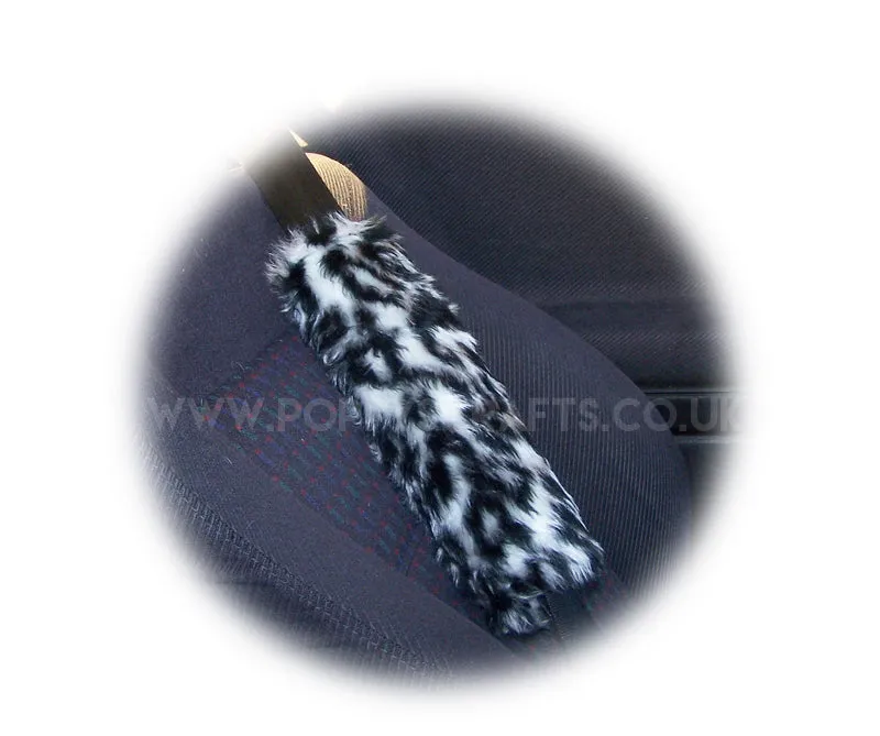 Snow Leopard print faux fur car seatbelt pads 1 pair