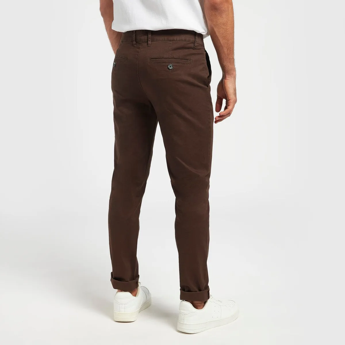 Solid Skinny Fit Chinos with Button Closure