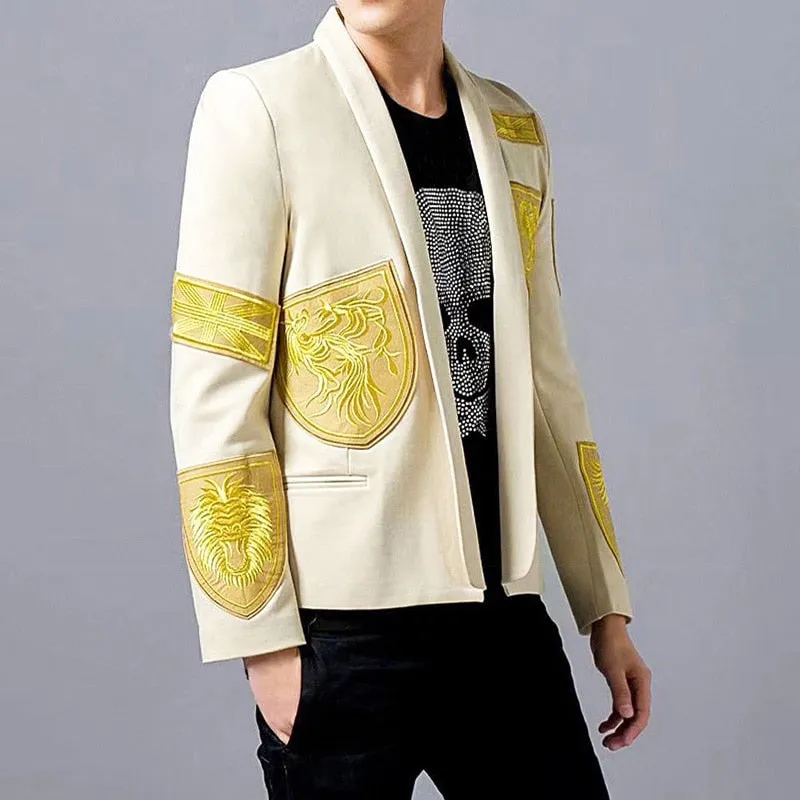 Stunning Gold Thread Embroidery Stage Style Men Slim Fit Blazer