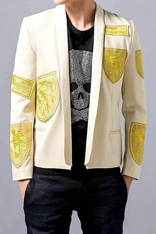 Stunning Gold Thread Embroidery Stage Style Men Slim Fit Blazer