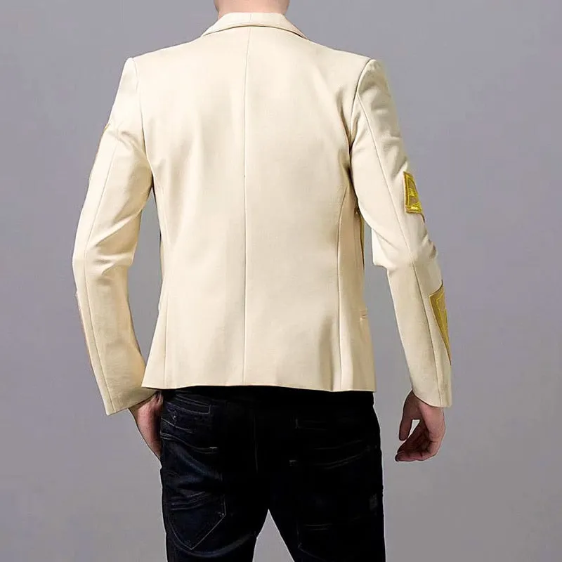 Stunning Gold Thread Embroidery Stage Style Men Slim Fit Blazer