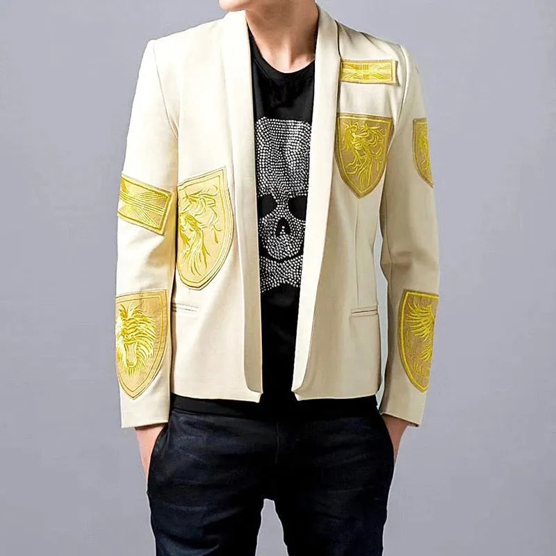 Stunning Gold Thread Embroidery Stage Style Men Slim Fit Blazer