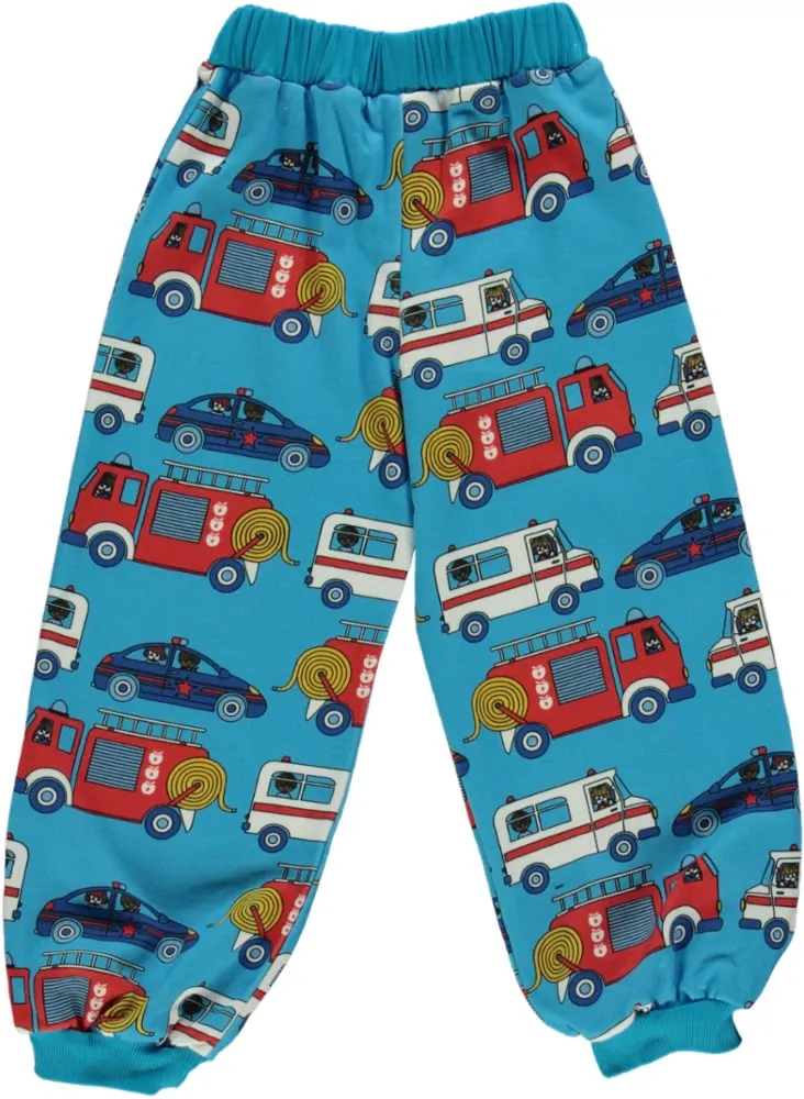 Sweatpants with emergency vehicles